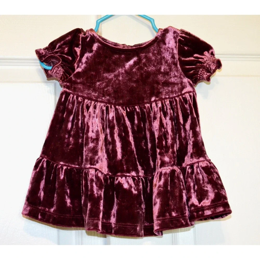 Oshkosh Baby B'gosh Girl's Burgundy Short Sleeve Velvet Dress Size 3M Months
